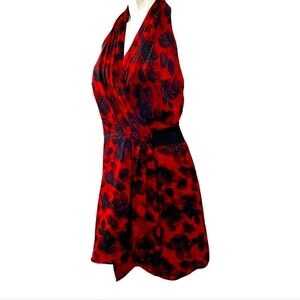 BCBG Generation Red Black Floral Print Halter Dress